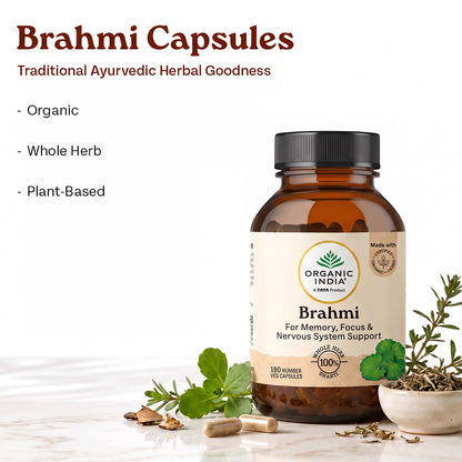 Organic India Brahmi Capsules – Organic Herbal Supplement | 180 Capsules