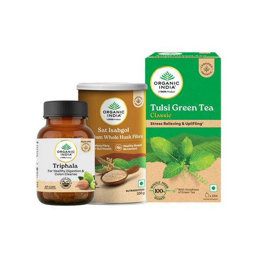 Gut Reset Combo -Tulsi Green Tea, Triphala Capsules & Psyllium Husk