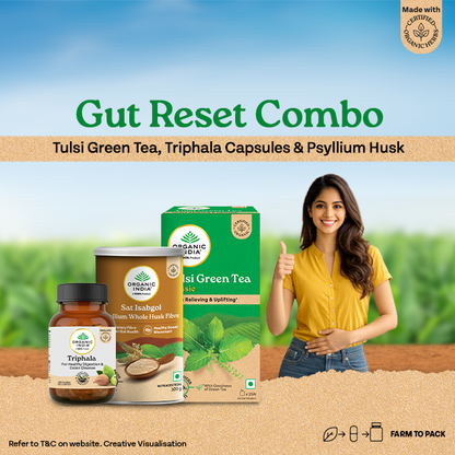 Gut Reset Combo -Tulsi Green Tea, Triphala Capsules & Psyllium Husk