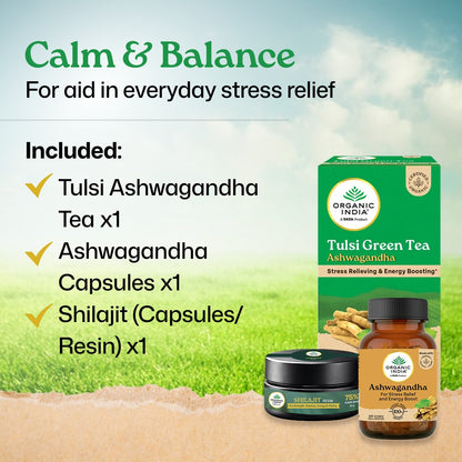 Calm & Balance Combo | Tulsi Ashwagandha Tea, Ashwagandha & Shilajit