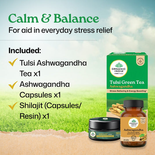 Calm & Balance Combo | Tulsi Ashwagandha Tea, Ashwagandha & Shilajit