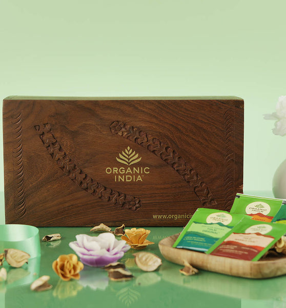 wooden gift box with tea