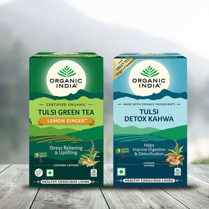Tulsi Green Tea Lemon Ginger & Detox Kahwa Combo