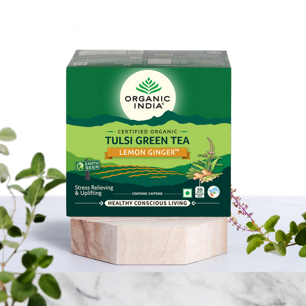 Tulsi Green Tea Lemon Ginger 50 Teabags – Organic India