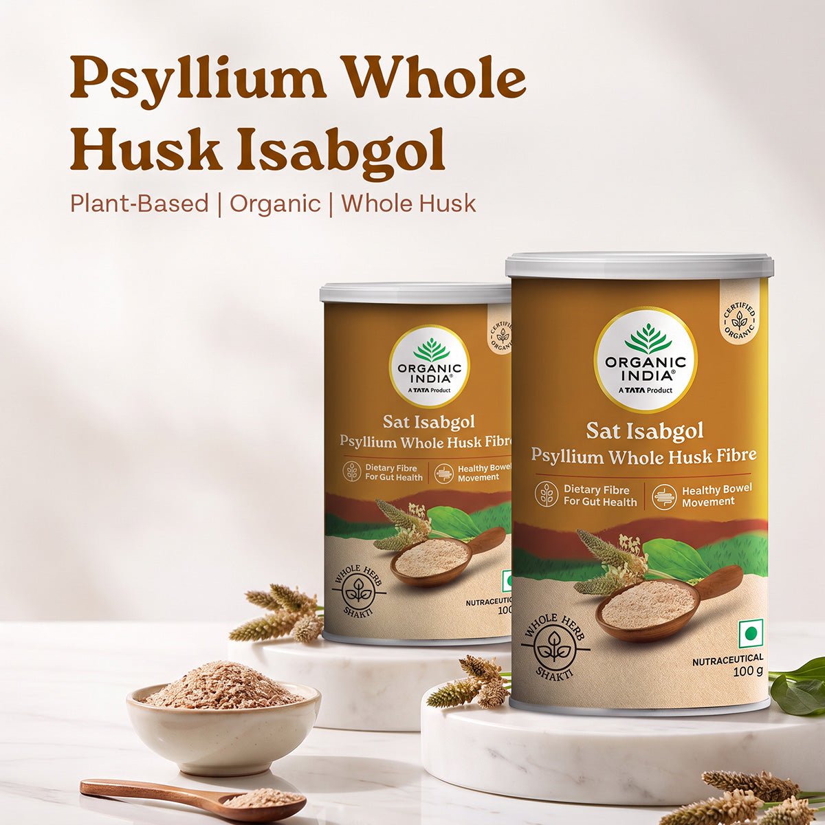 Organic India Psyllium Whole Husk Isabgol 100 G Pack of 2 Combo